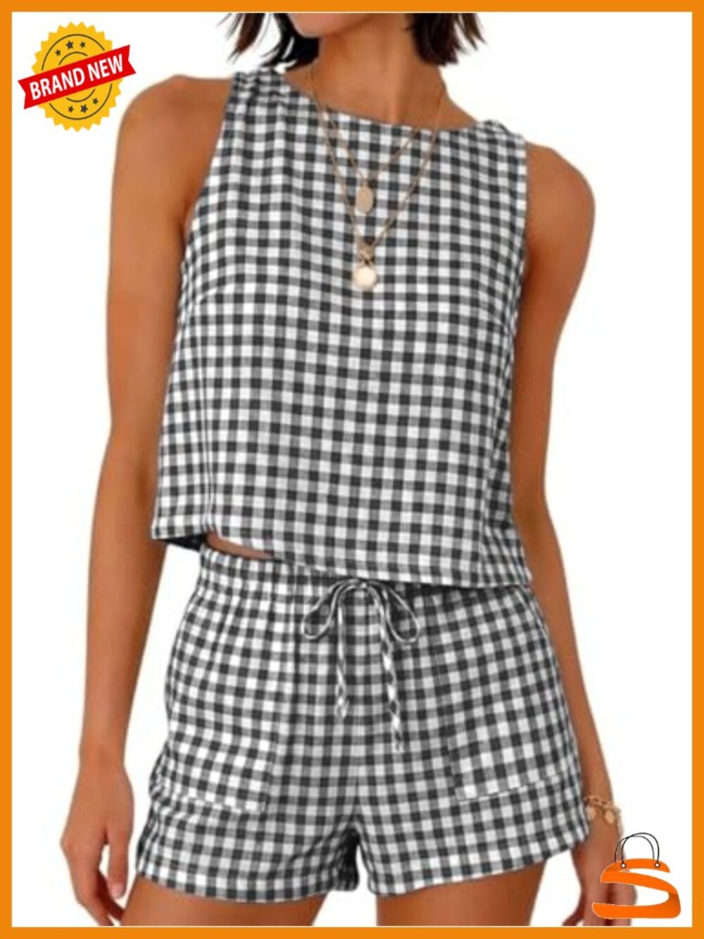 Gingham Two Piece Tank Top and Shorts Pajama Set